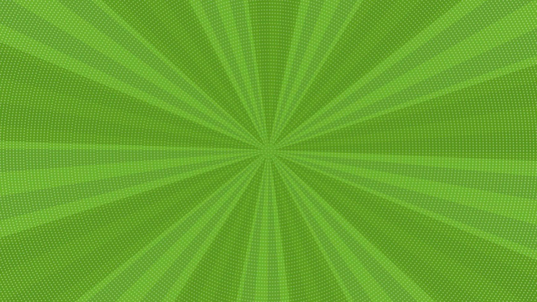 grön komisk bok sida bakgrund i pop- konst stil med tömma Plats. mall med strålar, prickar och halvton effekt textur. vektor illustration