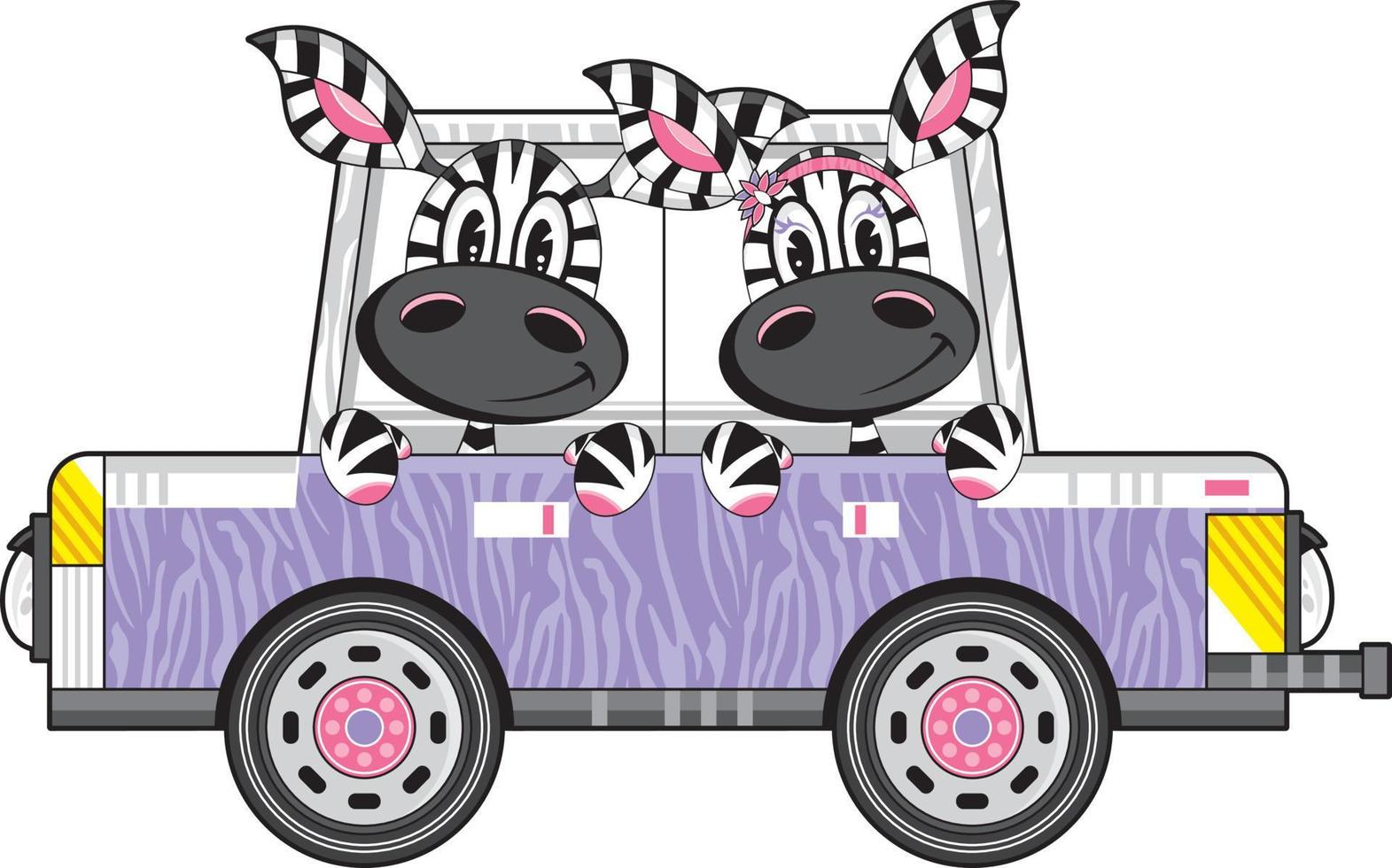 söt tecknad serie zebra i bil vektor