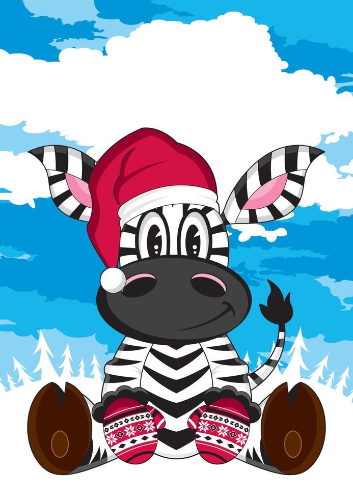 süß Karikatur Santa claus Weihnachten Zebra Charakter vektor