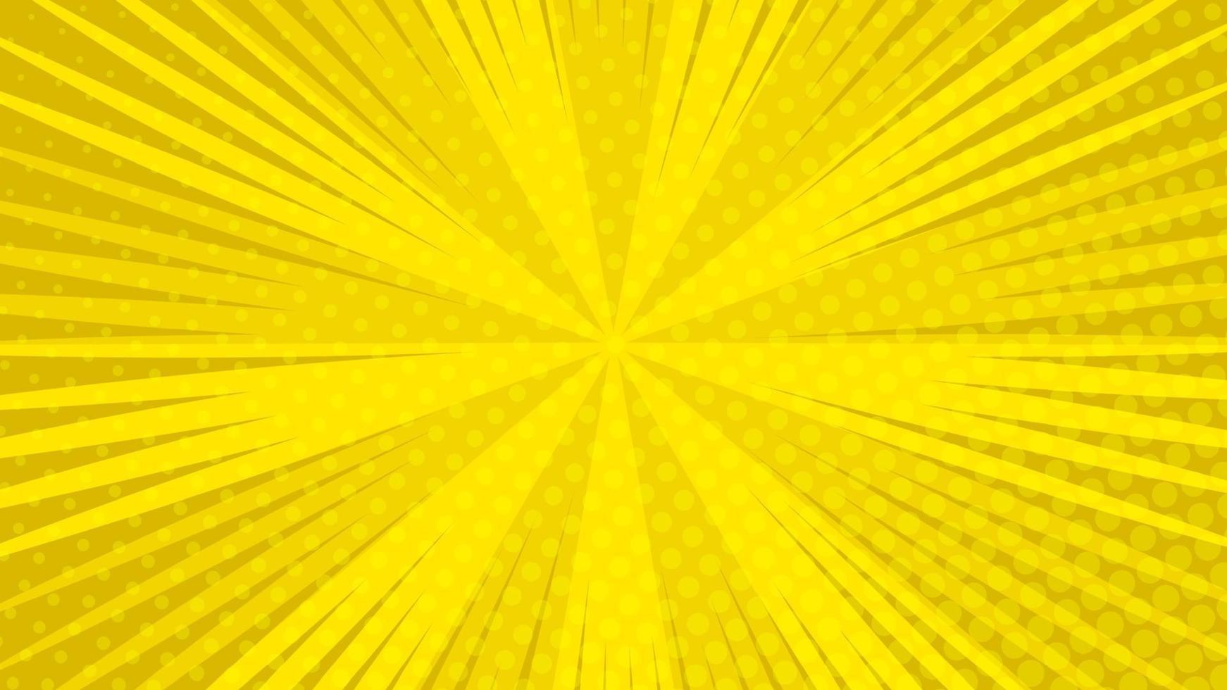 gul komisk bok sida bakgrund i pop- konst stil med tömma Plats. mall med strålar, prickar och halvton effekt textur. vektor illustration