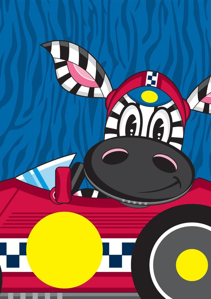 süß Karikatur Zebra Rennen Treiber im Sport Auto vektor