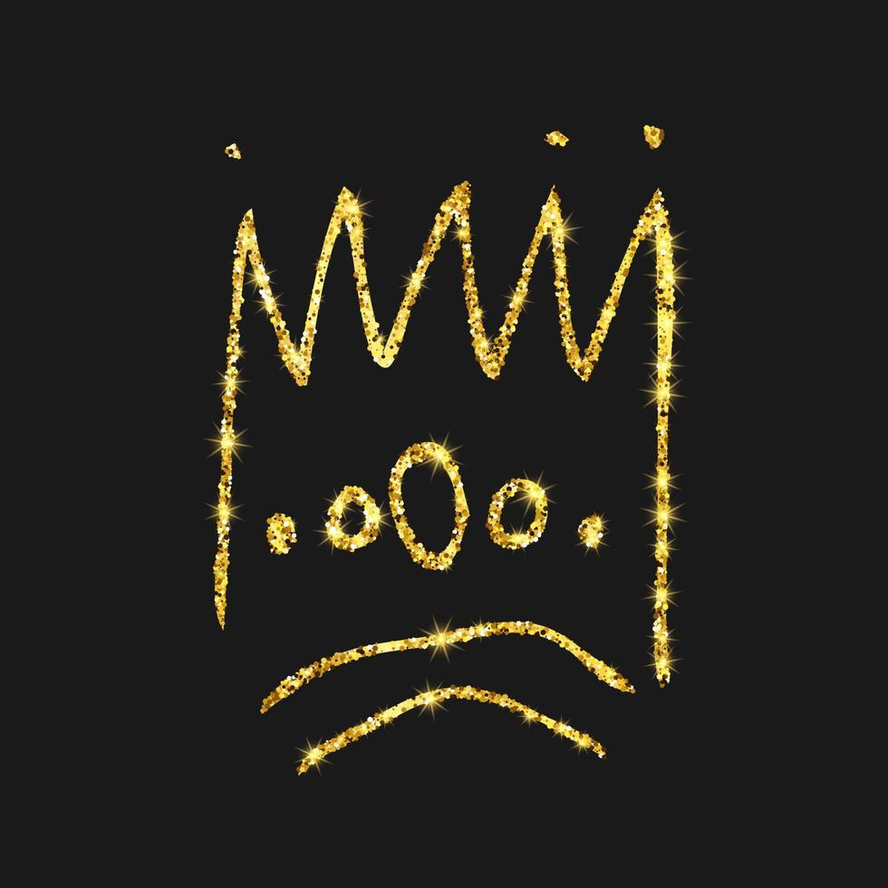 Gold funkeln Hand gezeichnet Krone. einfach Graffiti skizzieren Königin oder König Krone. königlich Kaiserliche Krönung und Monarch Symbol vektor
