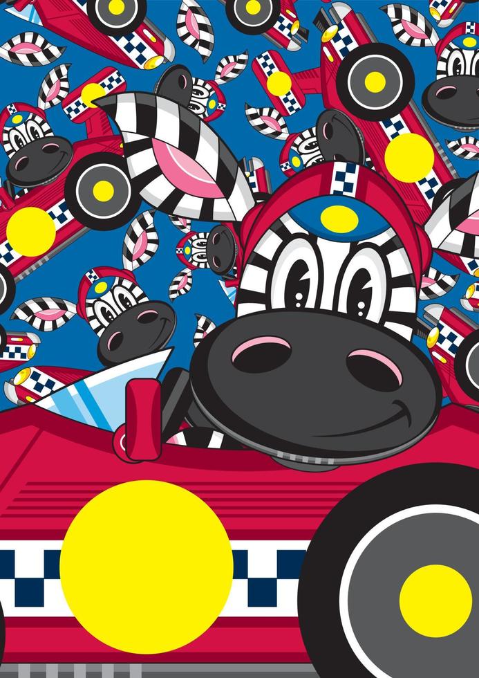 söt tecknad serie zebra tävlings förare i sporter bil vektor