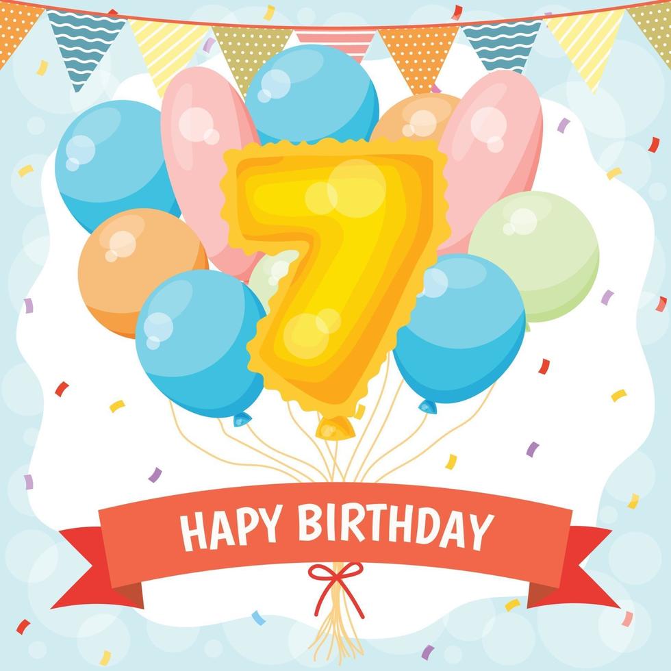 Grattis på födelsedagen firande kort med nummer 7 ballong vektor
