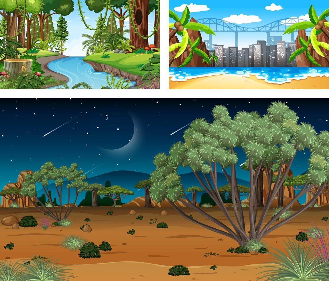 verschiedene Natur horizontale Szenen im Cartoon-Stil vektor