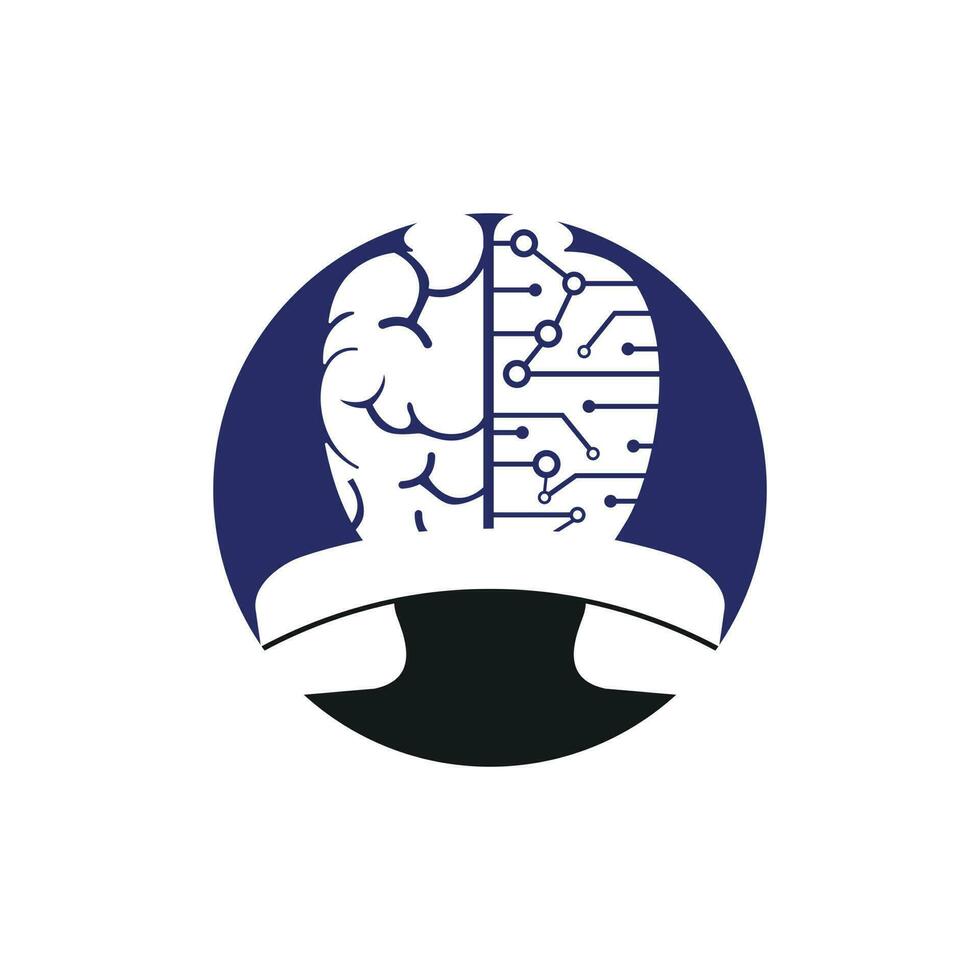 Gehirn Anruf Vektor Logo Design Vorlage. Technik Kommunikation Logo Konzept.