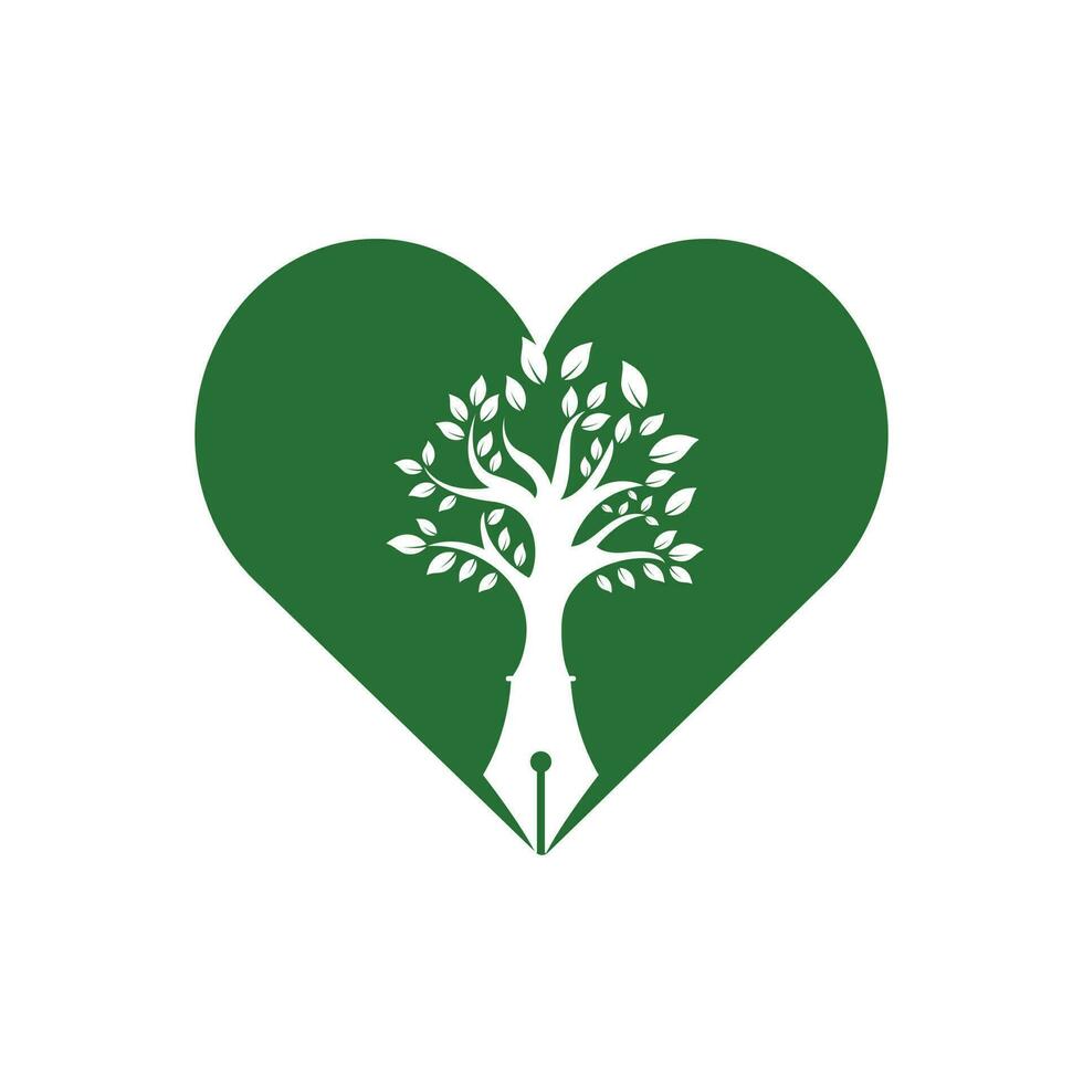 Baum-Stift-Vektor-Logo-Design-Vorlage. Schriftsteller Liebe und Natur-Logo-Konzept. vektor