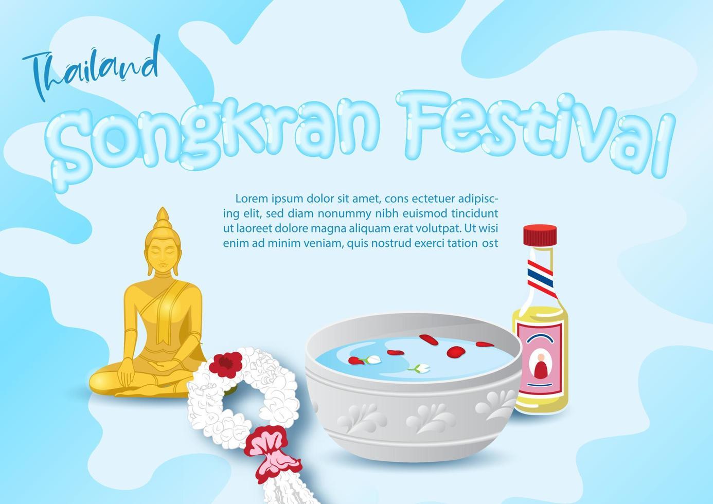 Karte und Poster von Thailand Songkran Festival im Papier Schnitt Stil mit Beispiel Texte auf Blau Hintergrund. vektor