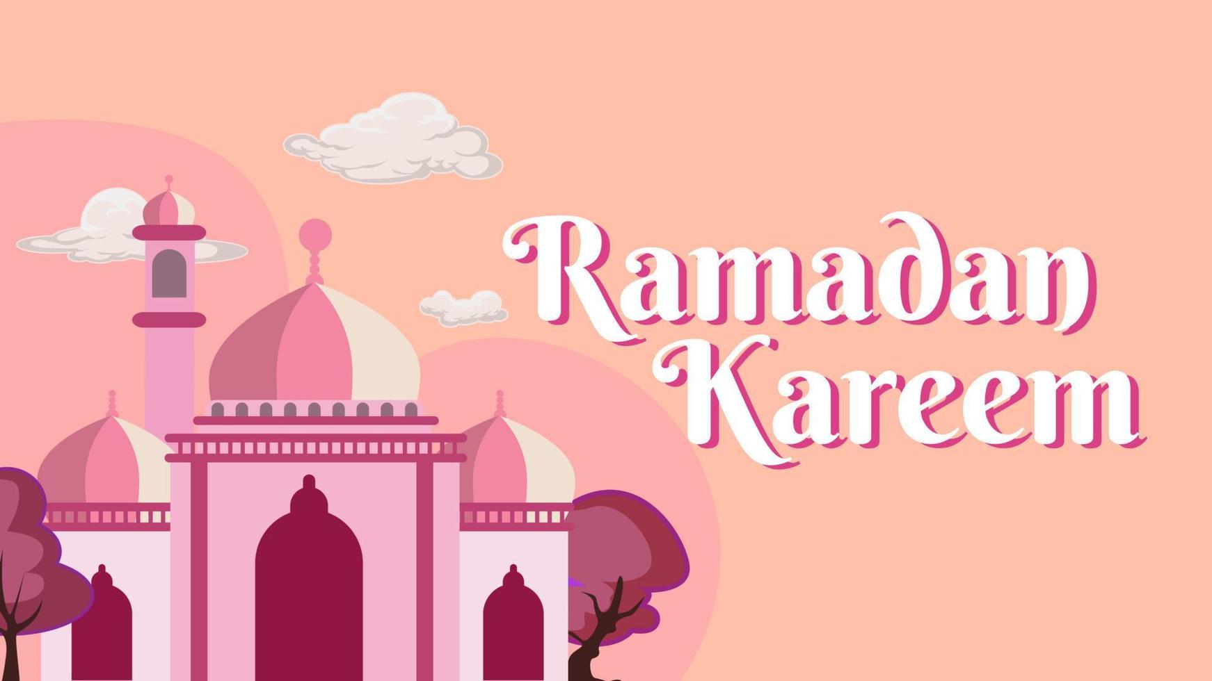 Ramadan kareem Typografie Text mit Moschee Hintergrund, zum Moslem Feier Gruß vektor