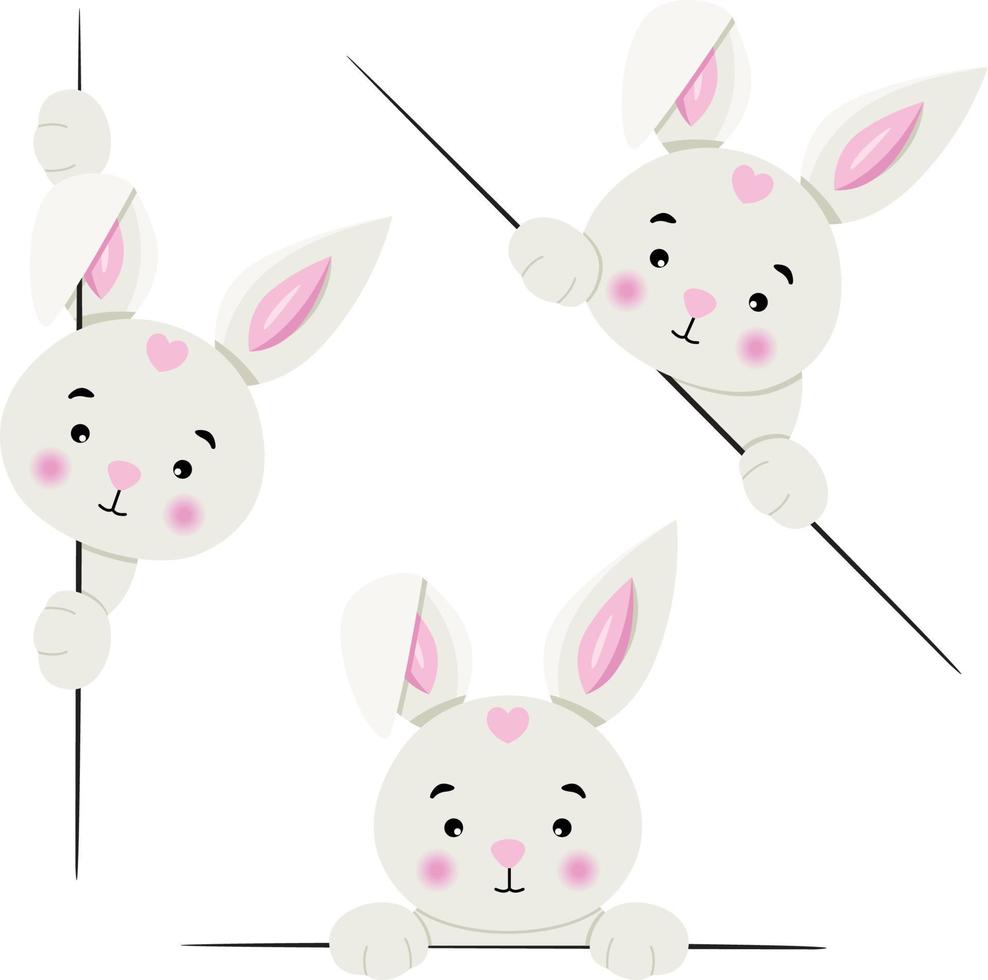 förtjusande kanin kikar ut från Bakom i olika positioner vektor