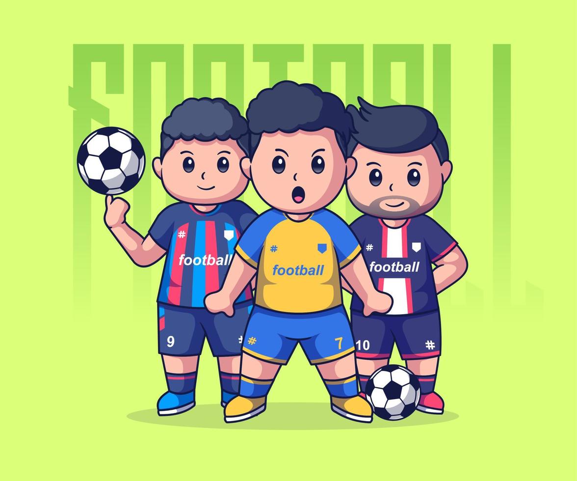 Fachmann Fußball Spieler Chibi Charakter Vektor Illustration, süß eben Karikatur Konzept.