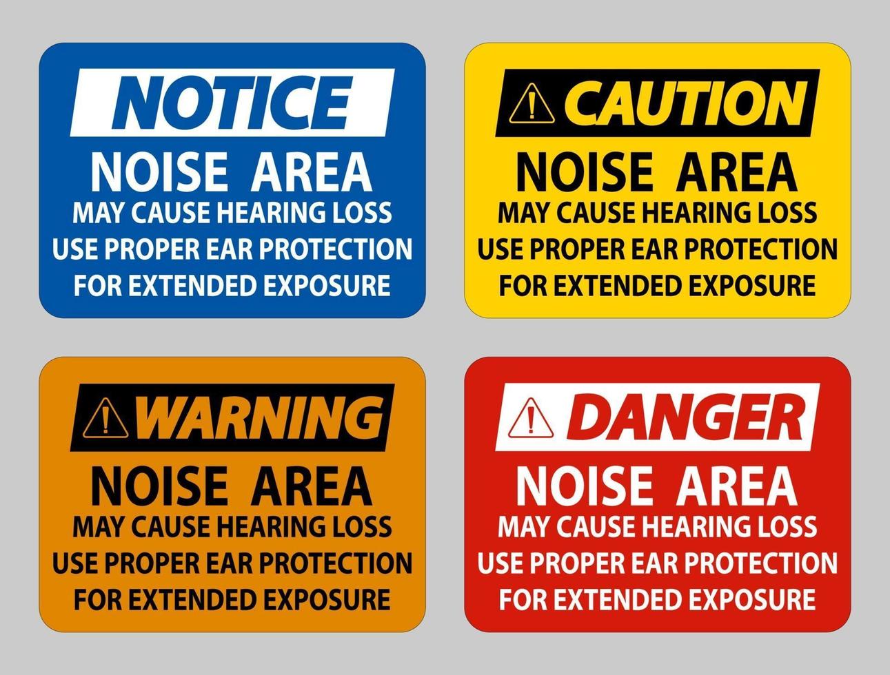 Lärmbereich kann zu Hörverlust führen. Verwenden Sie für längere Exposition einen geeigneten Gehörschutz vektor