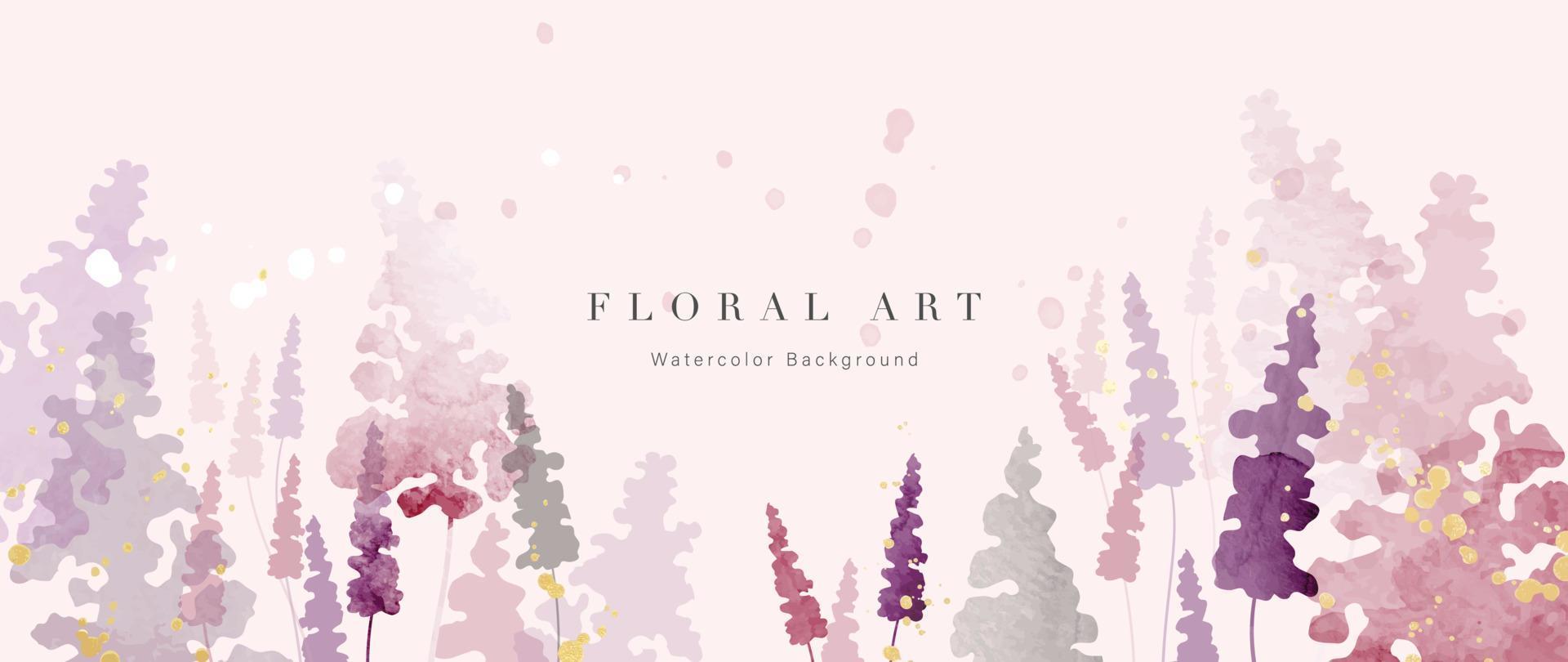 abstrakt Blumen- Kunst Hintergrund Vektor. botanisch Aquarell Hand gezeichnet Wildblumen Farbe Bürste mit Gold Tinte Textur. Design zum Hintergrund, Banner, drucken, Poster, Abdeckung, Gruß und Einladung Karte. vektor