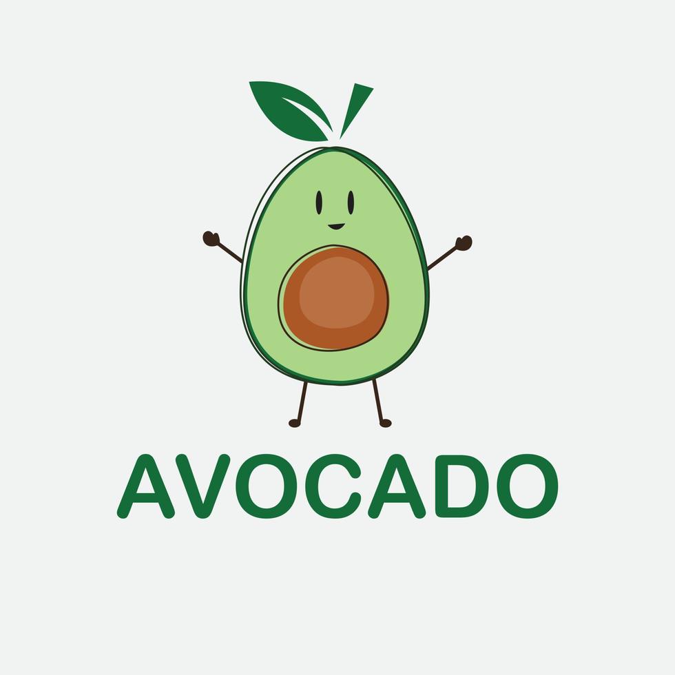 avokado karaktär design. söt avokado illustration. logotyp design mall. vektor