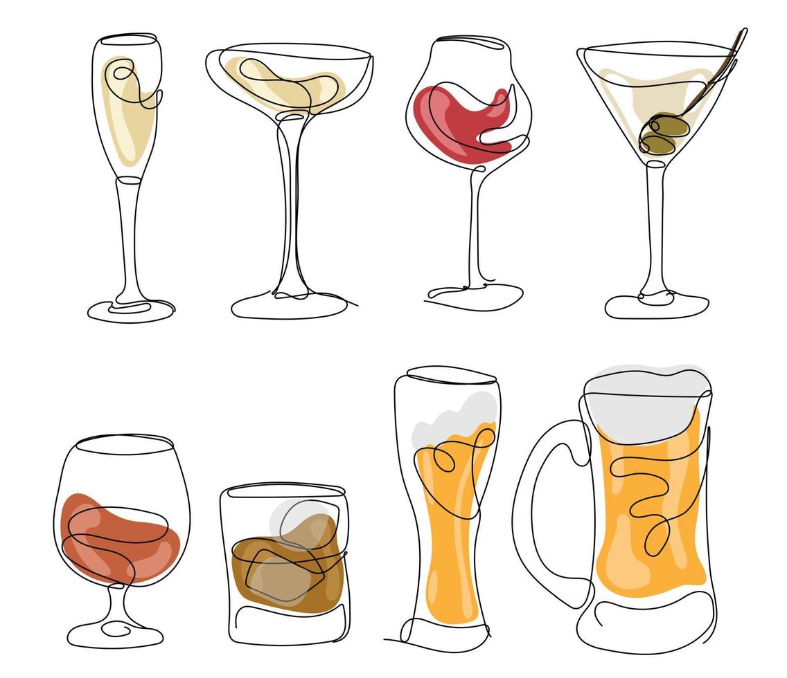 einstellen von Brille zum Wein, Martini, Sekt, Whiskey, Bier und andere vektor