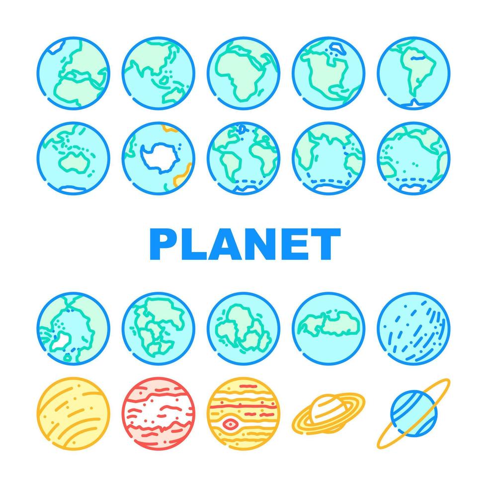 jord värld klot planet ikoner uppsättning vektor