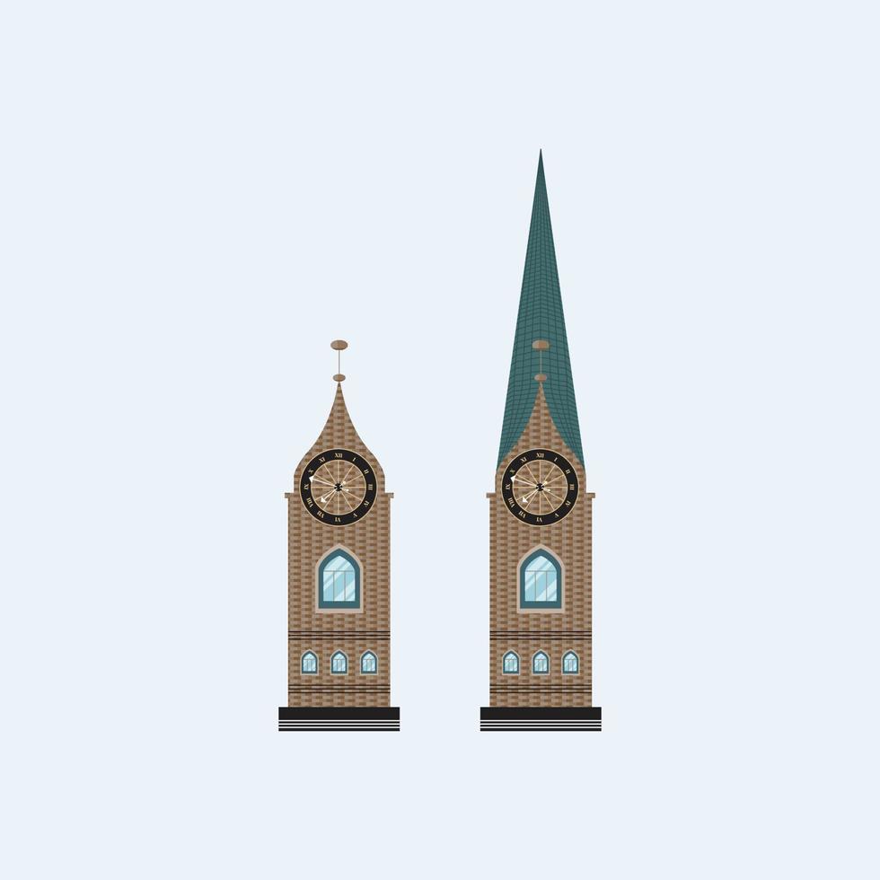 Uhr Turm retro kolonial Stil Gebäude Karikatur Vektor groß ben Illustration