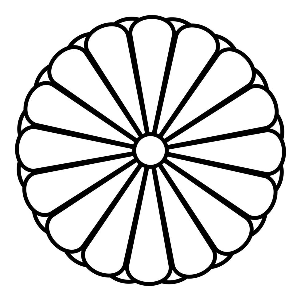 Mantel von Waffen von Japan Nippon Kaiserliche Siegel zentral Rabatt mit 16 Blütenblätter National Emblem Kontur Gliederung Linie Symbol schwarz Farbe Vektor Illustration Bild dünn eben Stil