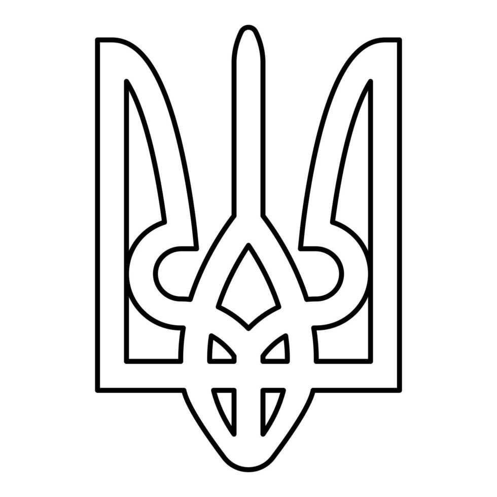 Ukraine Mantel von Waffen National Emblem Siegel ukrainisch Zustand Symbol Zeichen Dreizack tryzub Kontur Gliederung Linie Symbol schwarz Farbe Vektor Illustration Bild dünn eben Stil