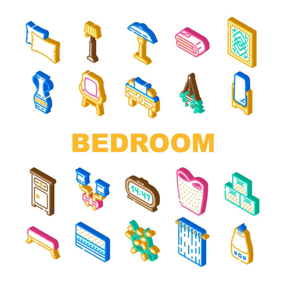 Schlafzimmer Haus Zuhause Bett Innere Symbole einstellen Vektor
