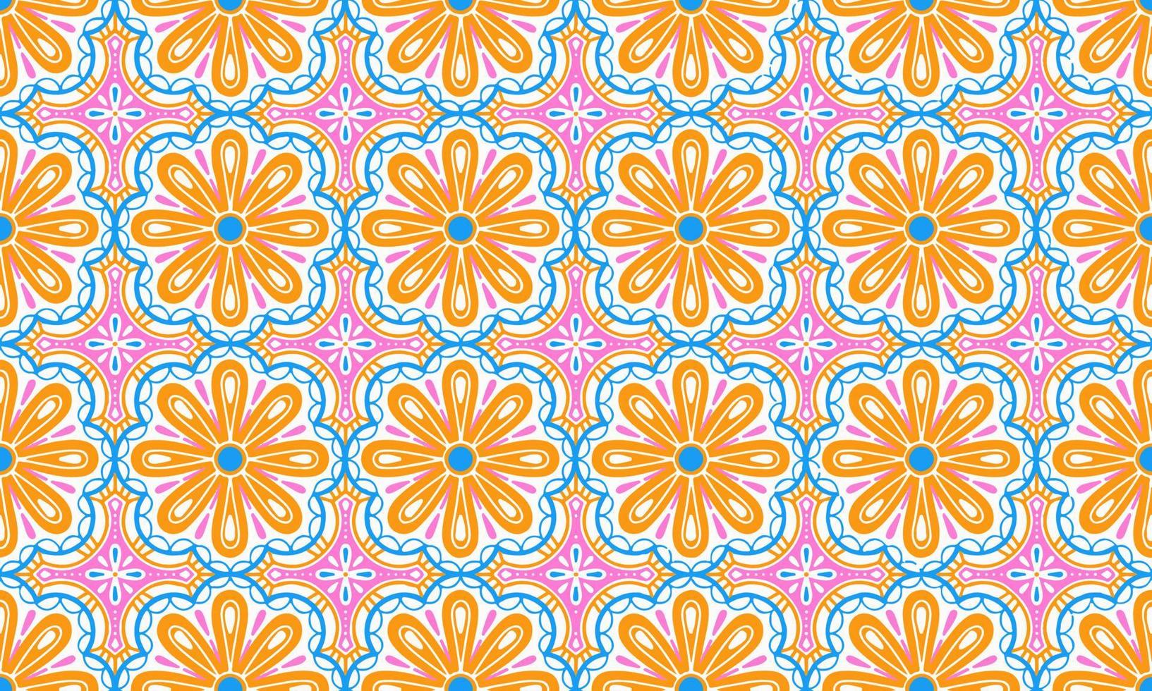 ethnisch abstrakt Hintergrund süß Rosa Orange Blau Blume geometrisch Stammes- Volk Motiv orientalisch einheimisch Muster traditionell Design Teppich Hintergrund Kleidung Stoff Verpackung drucken Batik Volk stricken Vektor