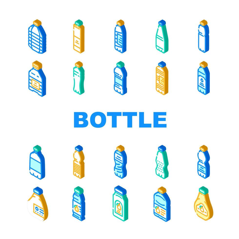 flaska plast vatten dryck ikoner uppsättning vektor