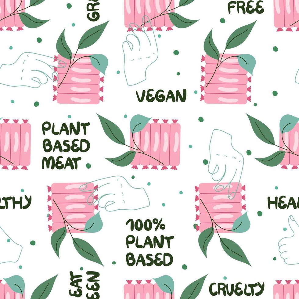 sömlös mönster med växt baserad kött vektor illustration