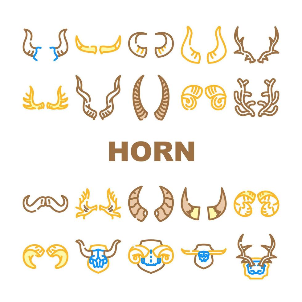 Horn Tier Kopf wild Symbole einstellen Vektor