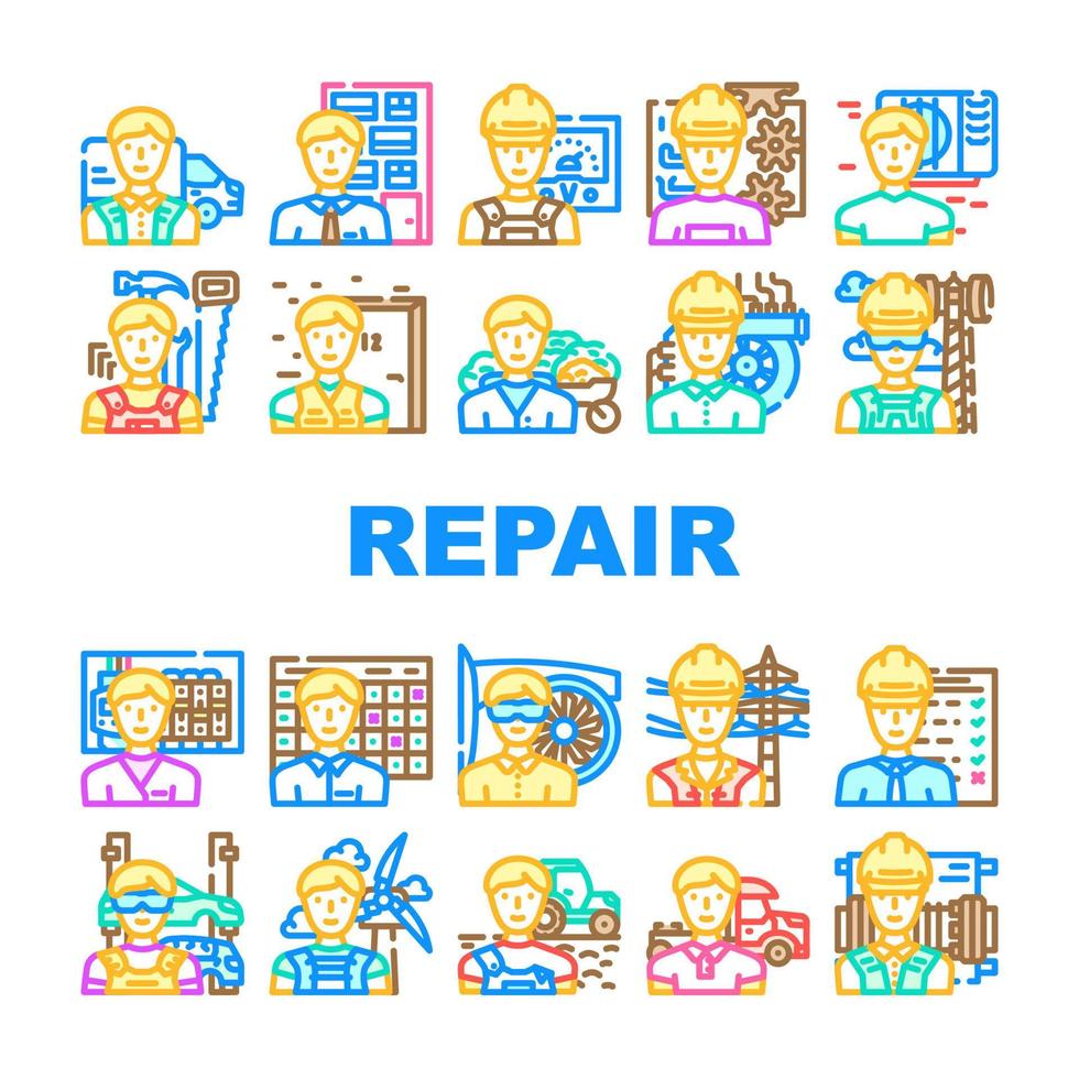reparera arbetstagare Utrustning jobb ikoner uppsättning vektor