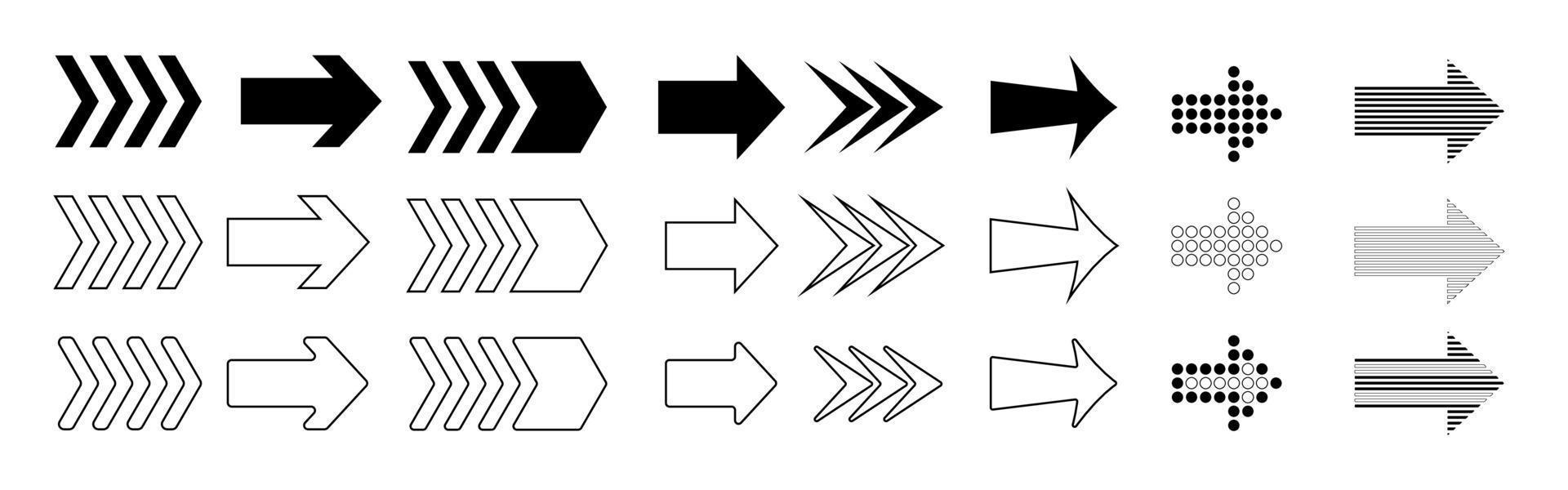 Sammlung verschiedener Pfeile Zeichen. schwarze Vektorpfeile auf weißem Hintergrund vektor