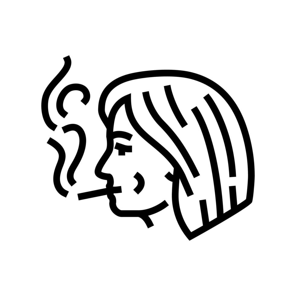 kvinna rökning cigarett linje ikon vektor illustration