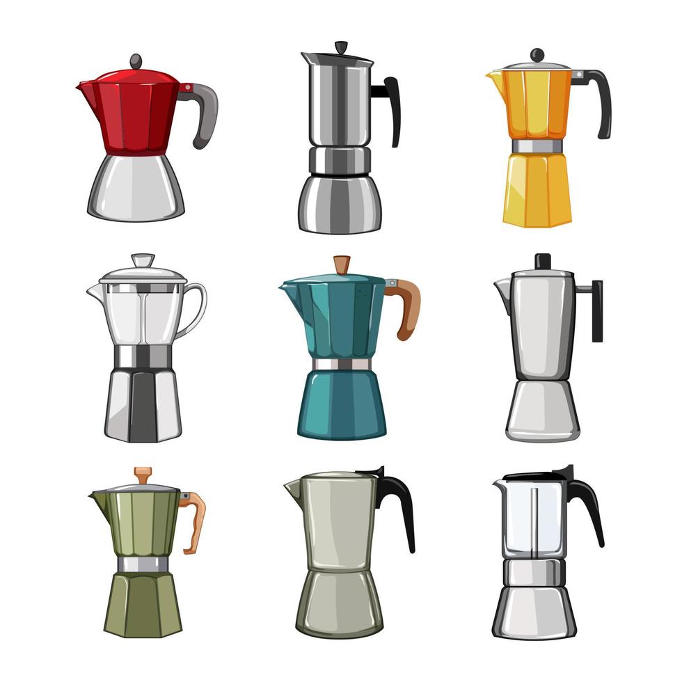 moka pott kaffe uppsättning tecknad serie vektor illustration