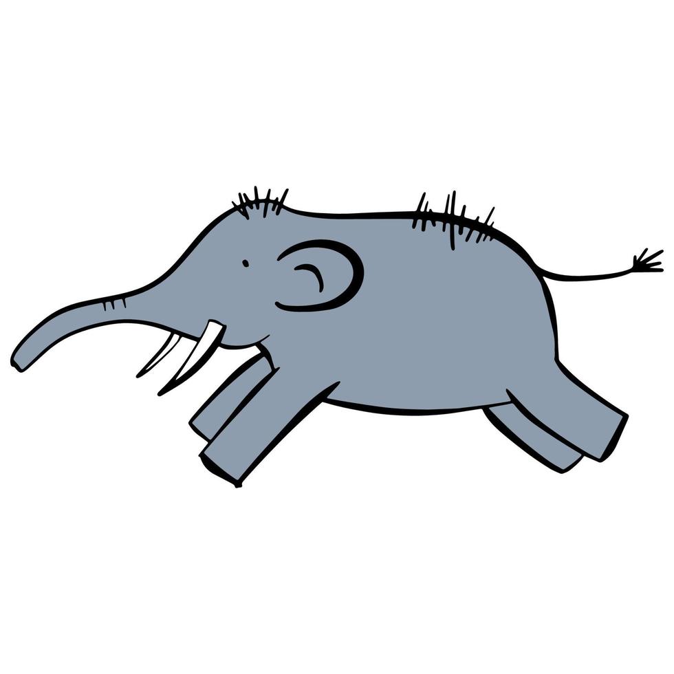 rolig blå mammut. kreativ elefant på en vit bakgrund. sten konst i de stil av naiv konst. vektor illustration. ett element för hälsning kort, affischer, klistermärken och Övrig mönster.