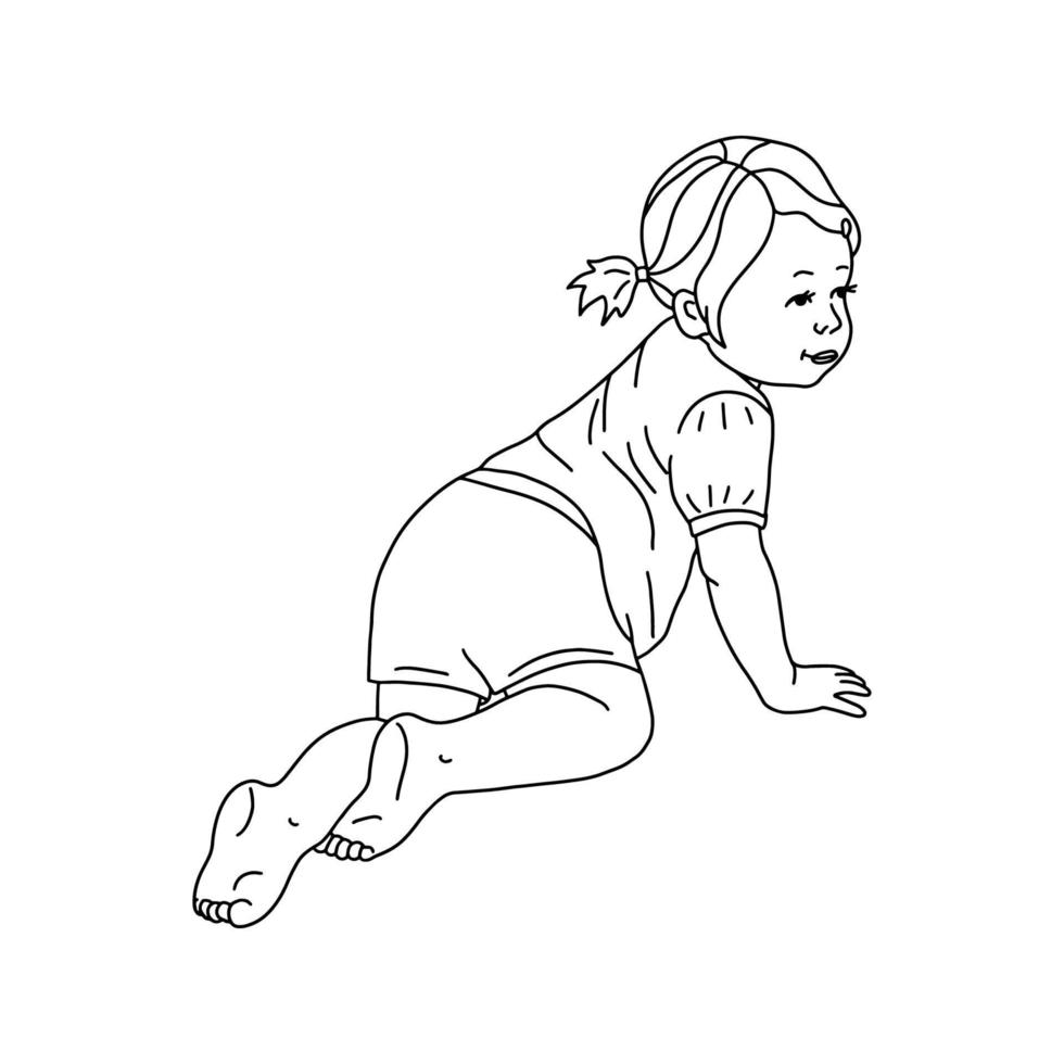 Silhouette von ein wenig Mädchen auf ein Weiß Hintergrund. Färbung von Kontur Baby Aufkleber. zum Vorschule, Kindergarten, Kinder und Erwachsene. einfarbig Vektor Illustration.