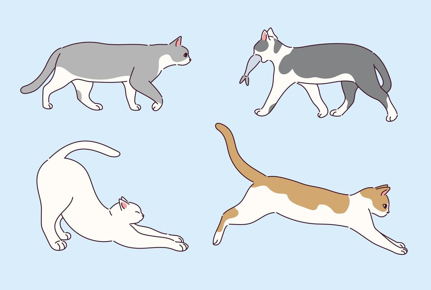 Sammlung von niedlichen Katzenfiguren. vektor