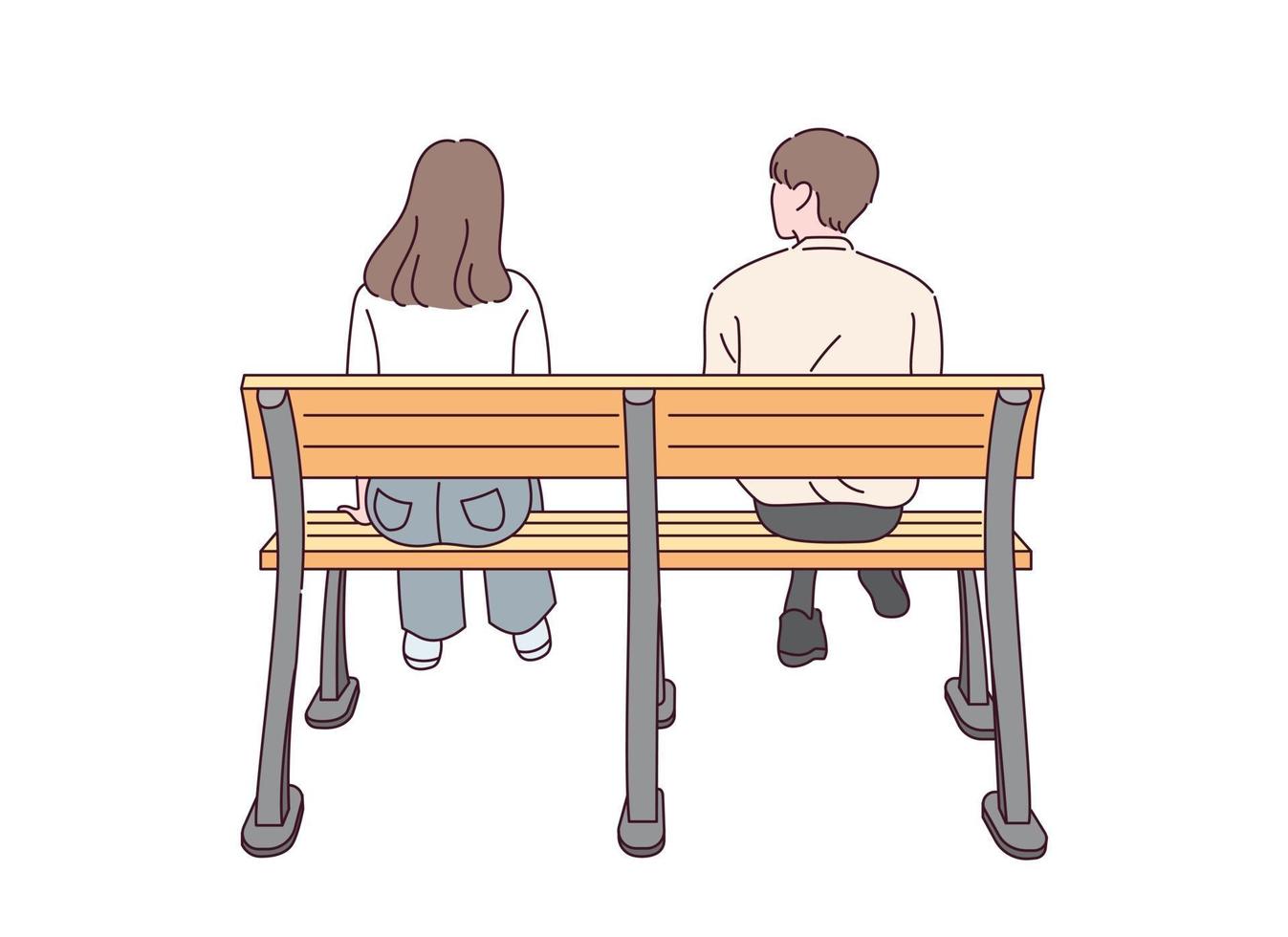 bakifrån av ett manligt och kvinnligt par som sitter på en bänk. vektor