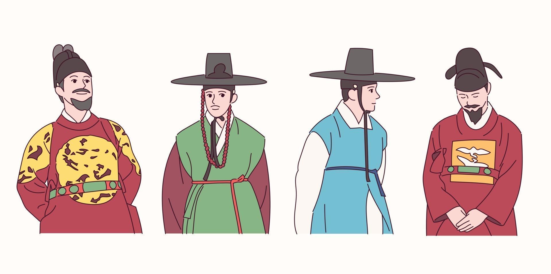 Männer in traditioneller koreanischer Kleidung. vektor