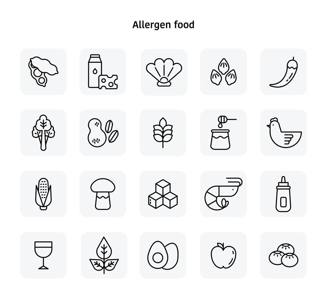 allergen mat svart linje ikoner. platt designstil minimal vektorillustration. vektor