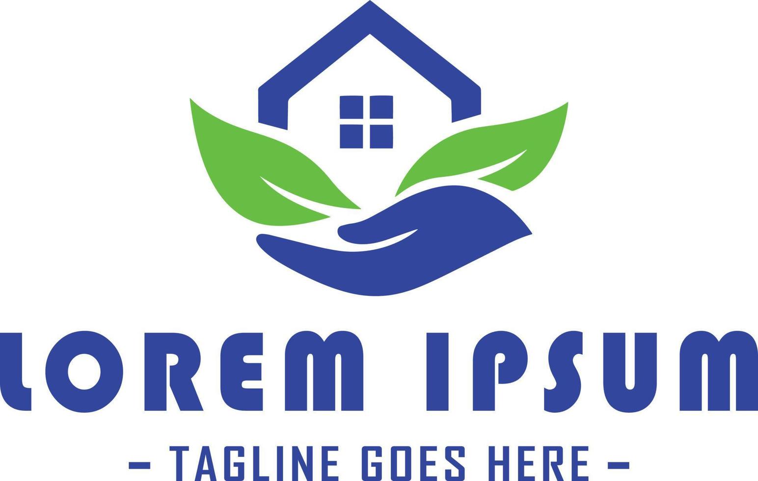 ein einzigartig und modern Logo Design mit ein stilisiert Haus und ein Hand halten ein Grün Blatt. das Logo ist perfekt zum Unternehmen im das Gesundheitswesen Industrie, einschließlich Kliniken und Wellness Zentren. vektor