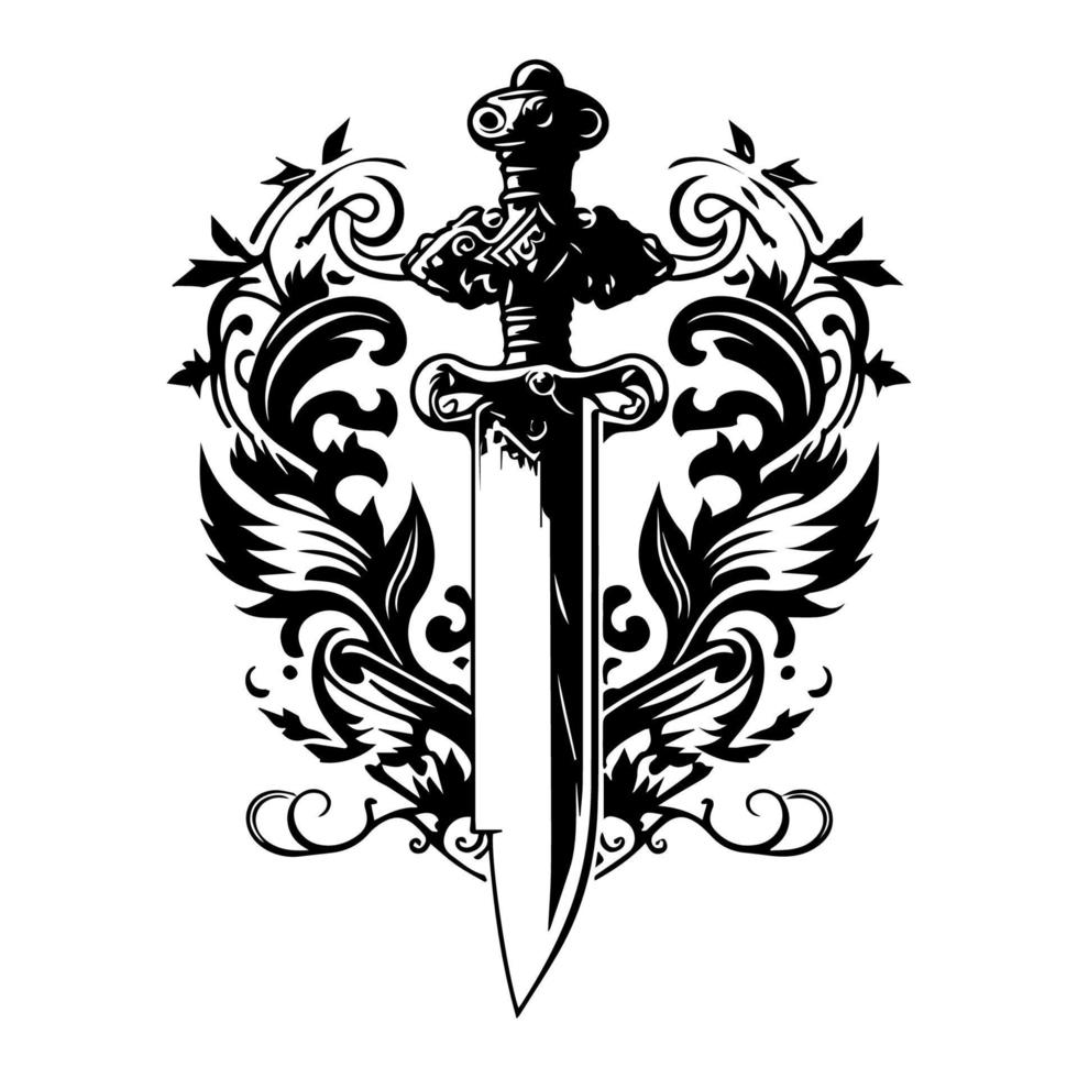 einstellen segeln mit das Leistung von das Schwert. Hand gezeichnet Schwert Logo Silhouette Sammlung zum Ihre Nächster Abenteuer vektor