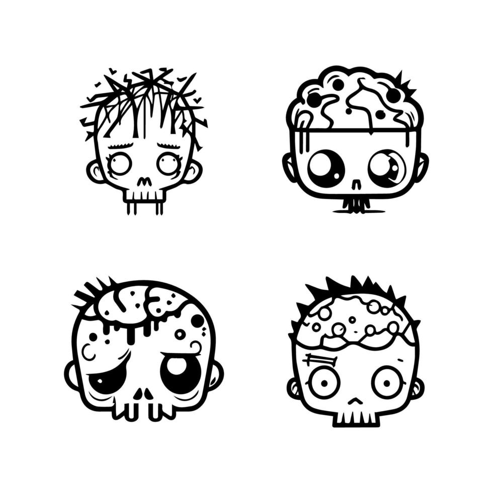 suchen zum etwas süß und gruselig prüfen aus unser kawaii Zombie Kopf Sammlung. jeder einer Hand gezeichnet mit Liebe, diese Abbildungen sind sicher zu bringen etwas Untote Spaß zu Ihre Projekt vektor