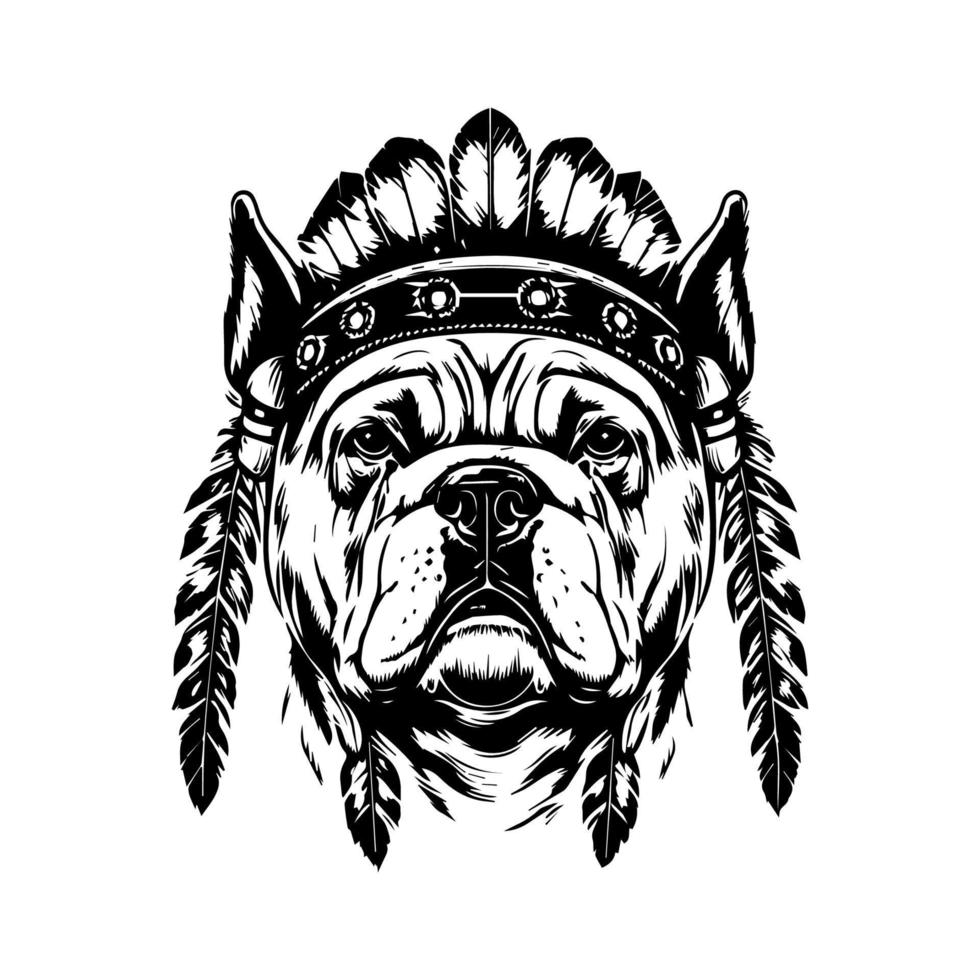 Bulldogge tragen indisch Chef Kopf Hand gezeichnet Illustration vektor