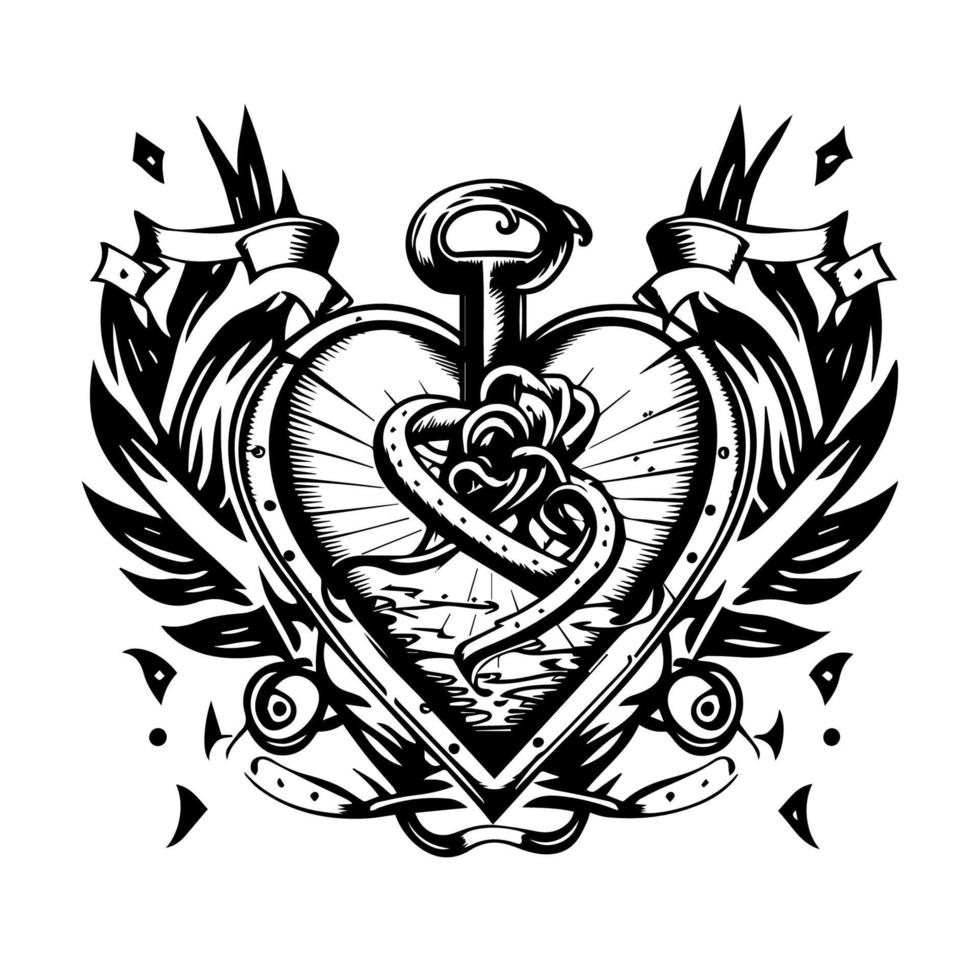 ausdrücken Ihre Liebe im ein einzigartig Weg mit unser Herz Zeichen tätowieren Design Sammlung, mit schön detailliert schwarz und Weiß Hand gezeichnet Abbildungen vektor