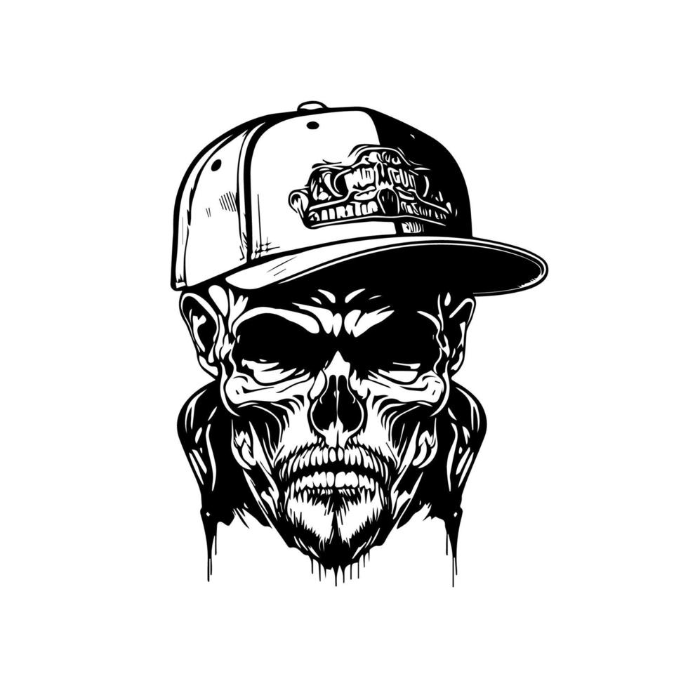 Schädel Gangster tragen beiläufig Hut Hand gezeichnet Illustration vektor