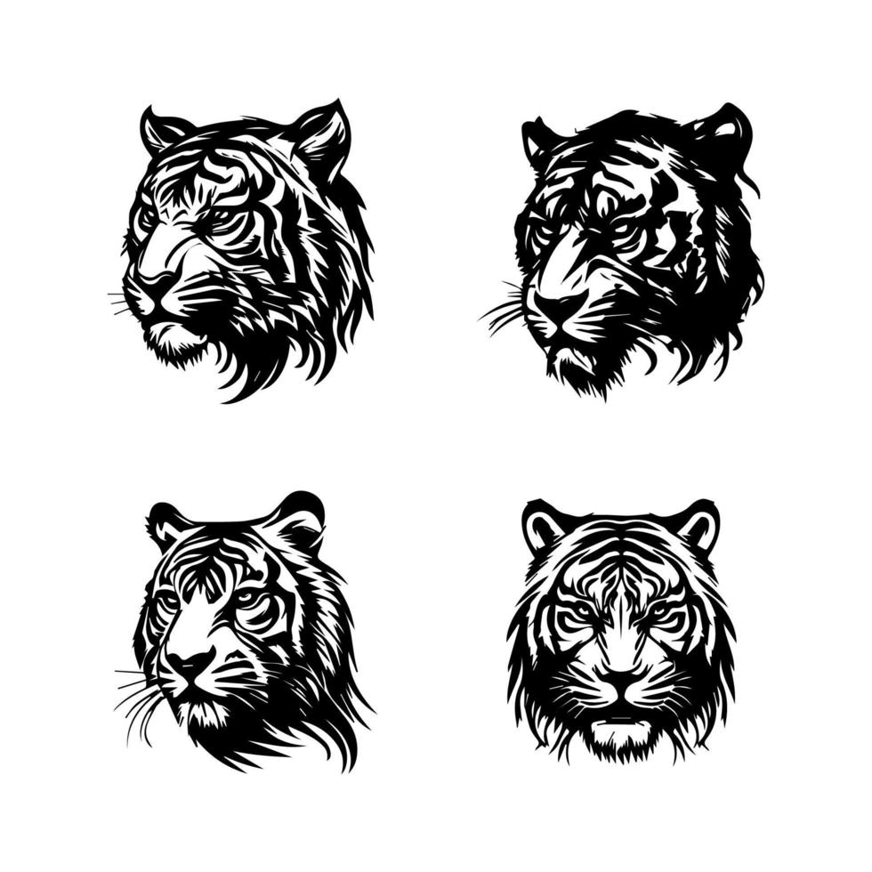 frigöra din inre tiger med vår tiger logotyp silhuett samling. hand dragen med kärlek, dessa illustrationer är Säker till Lägg till en Rör av kraft och grymhet till din projekt vektor