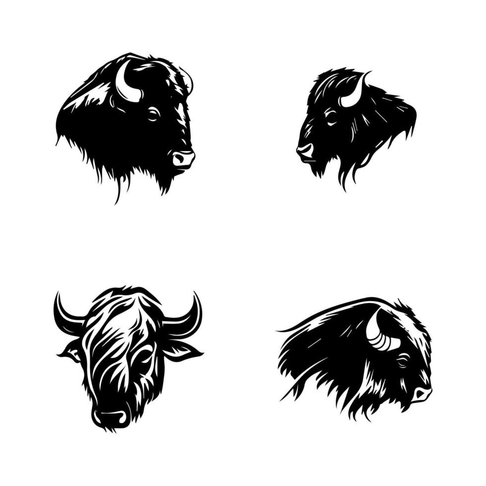 buffel huvud logotyp samling uppsättning hand dragen illustration vektor