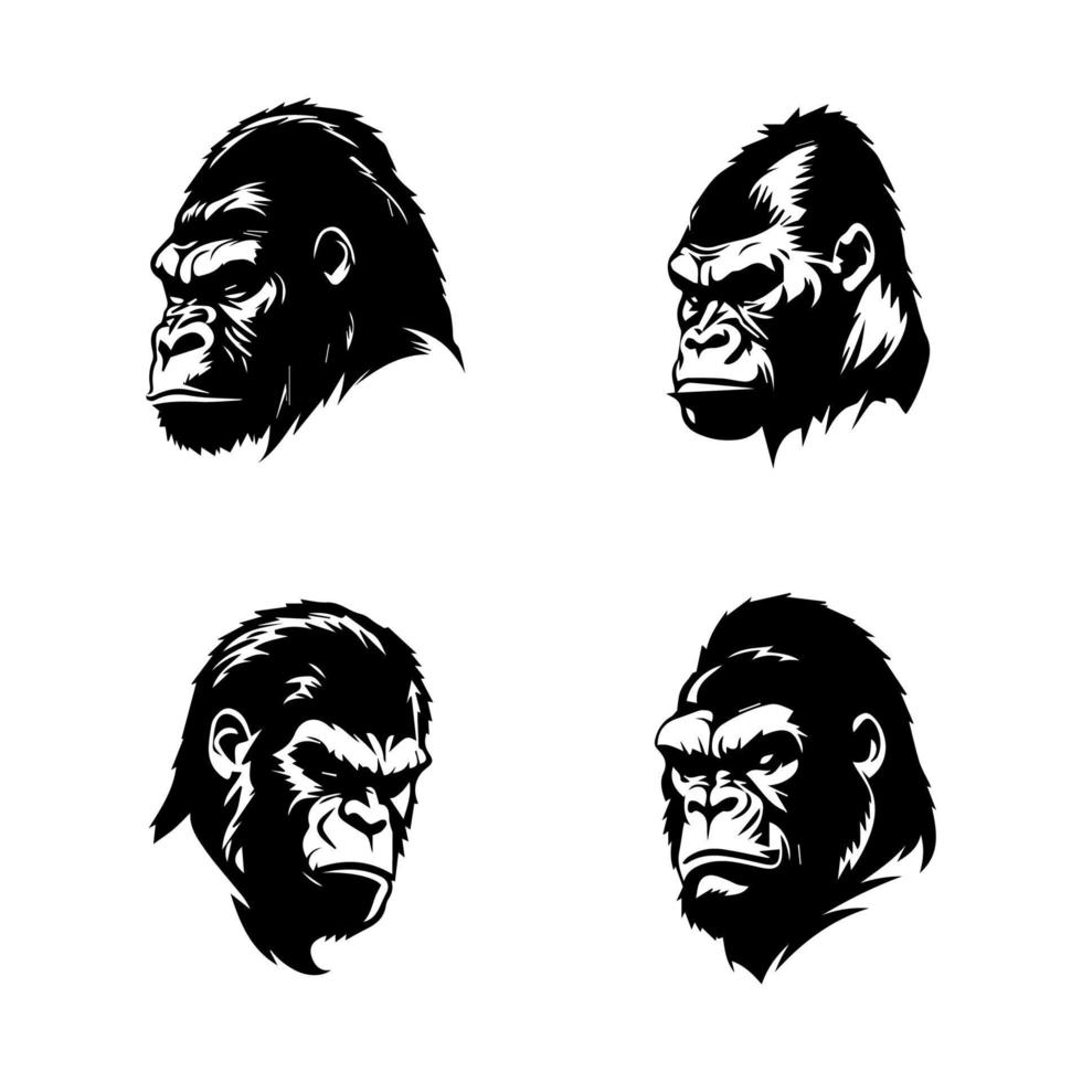 wütend Gorilla Kopf Logo Silhouette Sammlung einstellen Hand gezeichnet Illustration vektor