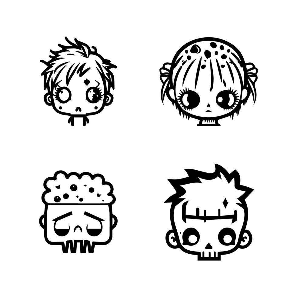 suchen zum etwas süß und gruselig prüfen aus unser kawaii Zombie Kopf Sammlung. jeder einer Hand gezeichnet mit Liebe, diese Abbildungen sind sicher zu bringen etwas Untote Spaß zu Ihre Projekt vektor