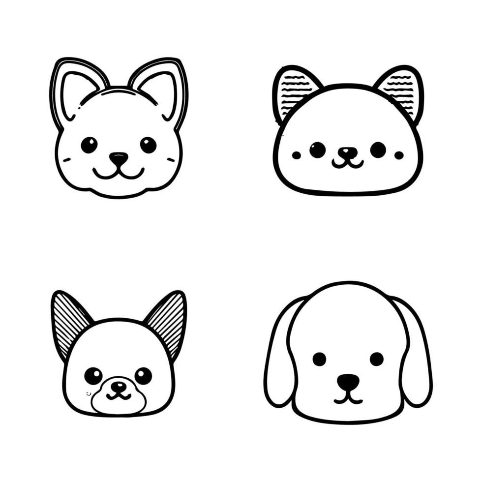 införande en söt söt hund huvud logotyp samling uppsättning terar olika raser, hand dragen med delikat linje konst illustrationer vektor
