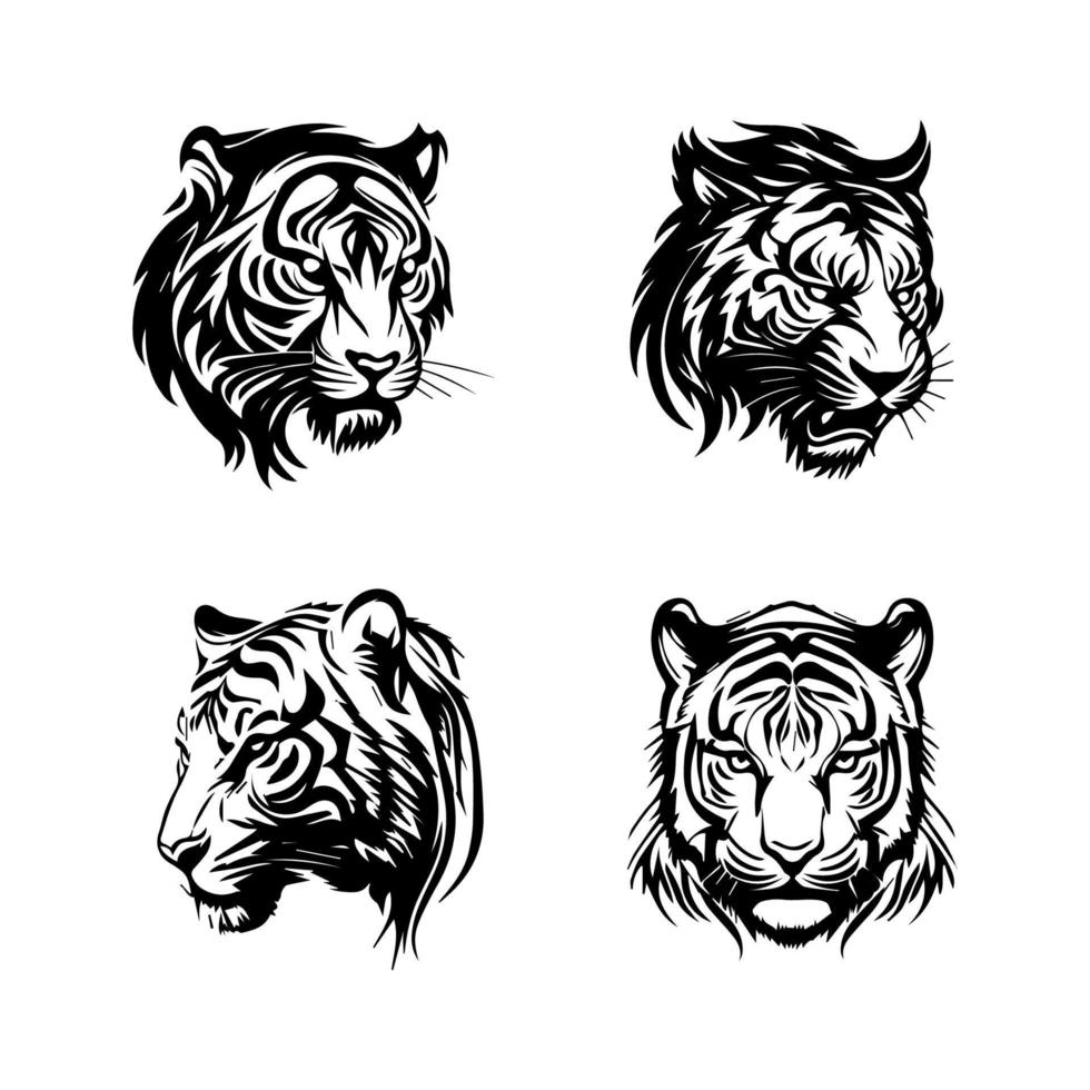 frigöra din inre tiger med vår tiger logotyp silhuett samling. hand dragen med kärlek, dessa illustrationer är Säker till Lägg till en Rör av kraft och grymhet till din projekt vektor